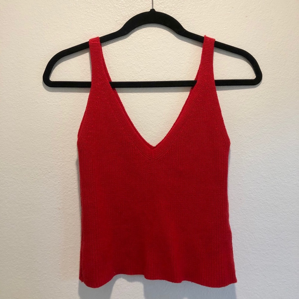Red knit tank top